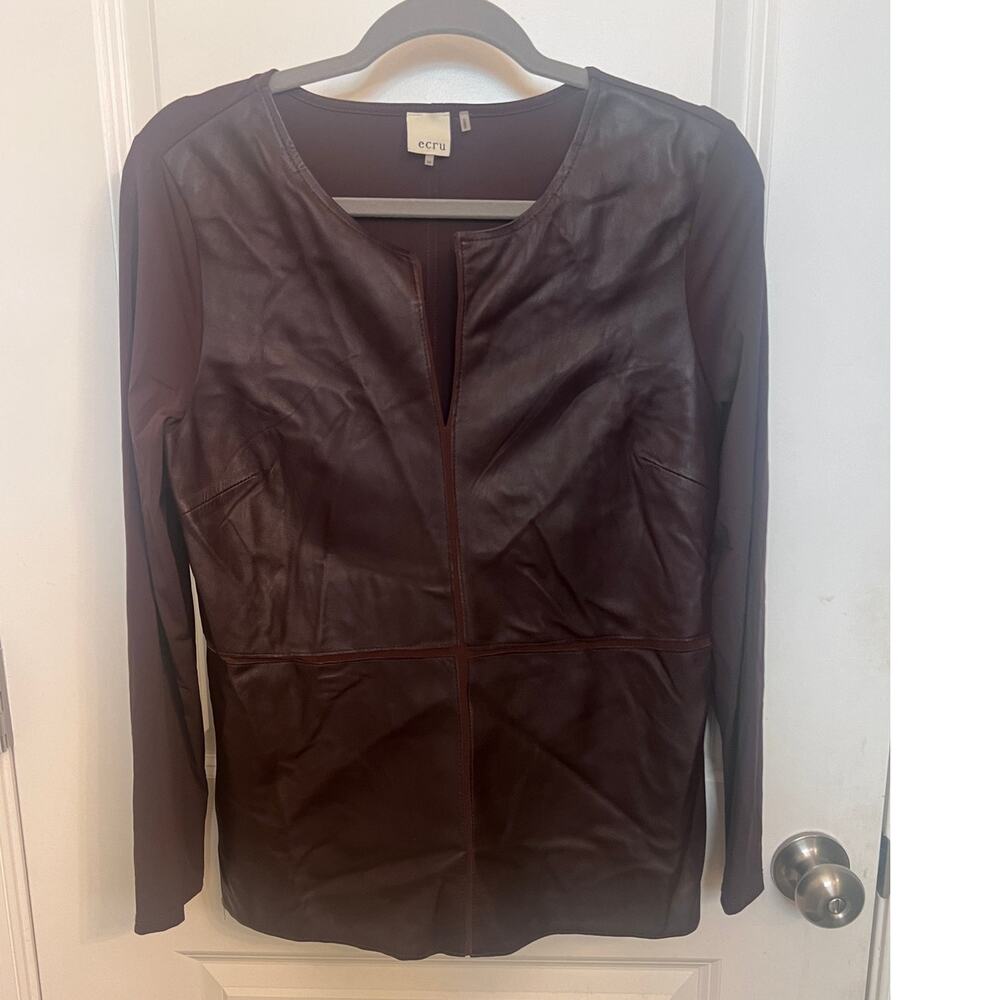 Ecru Patchwork Leather Front Top Chocolate Brown … - image 1